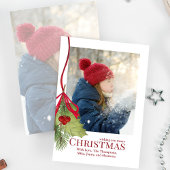 Vrolijk Kerstmis Eenvoudige Foto Rode Holly bessen Feestdagenkaart