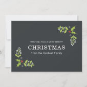 Vrolijk Kerstmis Eenvoudige Holly Mistletoe Feestdagenkaart (Voorkant)