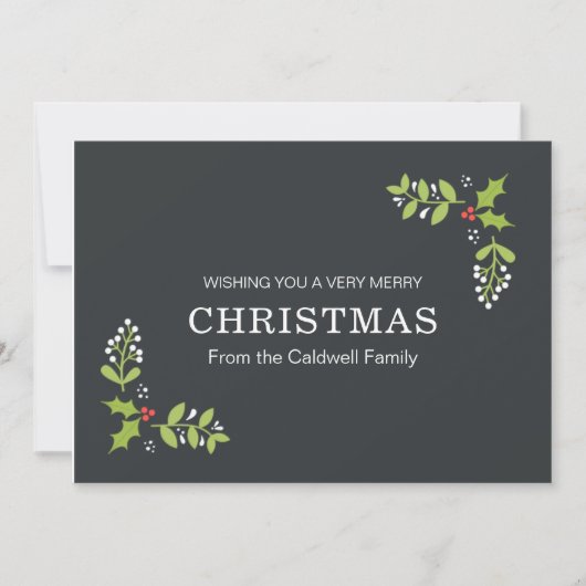 Vrolijk Kerstmis Eenvoudige Holly Mistletoe Feestdagenkaart (Voorkant)