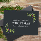 Vrolijk Kerstmis Eenvoudige Holly Mistletoe Feestdagenkaart