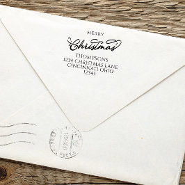 Vrolijk Kerstmis Eenvoudige Kalligrafie Retouradre Zelfinktende Stempel