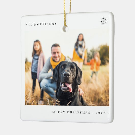 Vrolijk Kerstmis eenvoudige minimale familie foto Keramisch Ornament (Links)