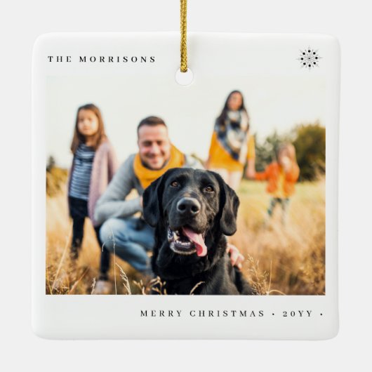 Vrolijk Kerstmis eenvoudige minimale familie foto Keramisch Ornament (Achterkant)