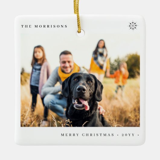 Vrolijk Kerstmis eenvoudige minimale familie foto Keramisch Ornament (Voorkant)