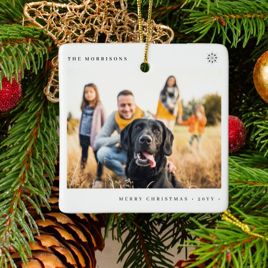 Vrolijk Kerstmis eenvoudige minimale familie foto Keramisch Ornament