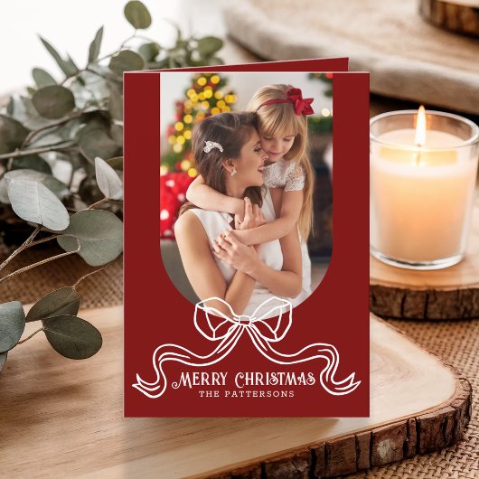 Vrolijk Kerstmis Eenvoudige Moderne Coquette Bow F Feestdagen Kaart