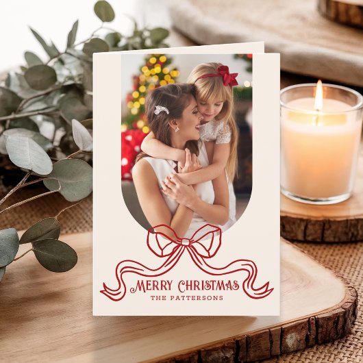 Vrolijk Kerstmis Eenvoudige Moderne Coquette Bow F Feestdagen Kaart
