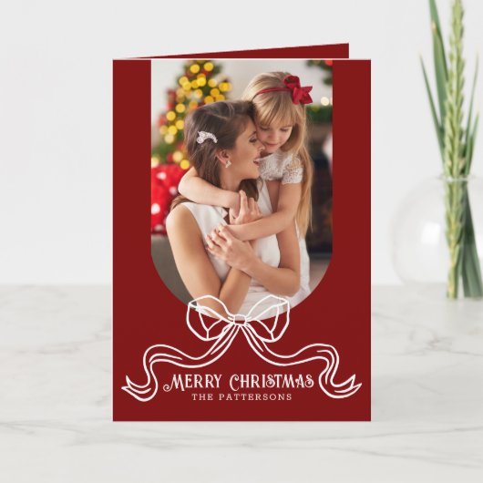 Vrolijk Kerstmis Eenvoudige Moderne Coquette Bow F Feestdagen Kaart (Voorkant)