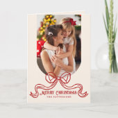 Vrolijk Kerstmis Eenvoudige Moderne Coquette Bow F Feestdagen Kaart (Voorkant)