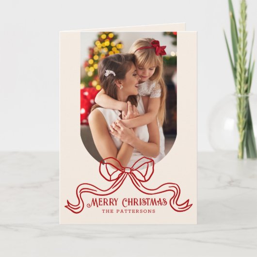 Vrolijk Kerstmis Eenvoudige Moderne Coquette Bow F Feestdagen Kaart (Voorkant)