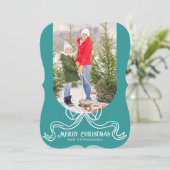 Vrolijk Kerstmis Eenvoudige Moderne Coquette Bow F Feestdagenkaart (Staand voorkant)