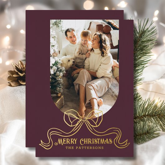 Vrolijk Kerstmis Eenvoudige Moderne Coquette Bow F Folie Feestdagenkaart