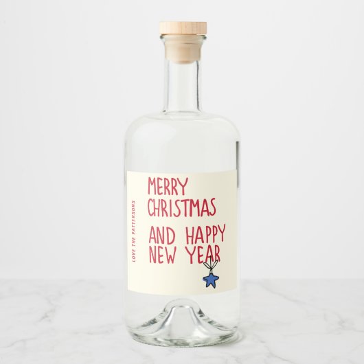 Vrolijk Kerstmis Eenvoudige Moderne Typografie Likeurfles Etiket (Voorkant)