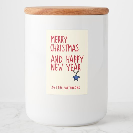Vrolijk Kerstmis Eenvoudige Moderne Typografie Voedselcontainer Etiket (Voorkant)