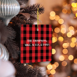 Vrolijk Kerstmis Eenvoudige Rode Buffel Plaid Keramisch Ornament