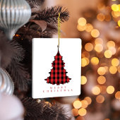 Vrolijk Kerstmis Eenvoudige Rode Buffel Plaid Keramisch Ornament