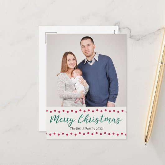 Vrolijk Kerstmis Eenvoudige Rode en Groene Aangepa Feestdagenkaart (Voorkant / Achterkant in situ)