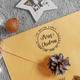 Vrolijk Kerstmis Eenvoudige Ronde Familienaam Rubberstempel