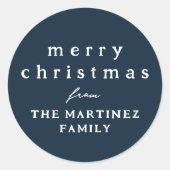 Vrolijk Kerstmis eenvoudige rustieke marine blauwe Ronde Sticker (Voorkant)