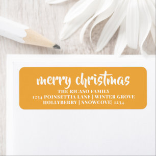 Vrolijk Kerstmis Eenvoudige Typografie Geel en Wit Etiket