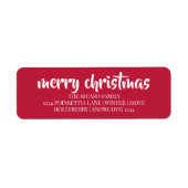 Vrolijk Kerstmis Eenvoudige Typografie Rood en Wit Etiket (Voorkant)