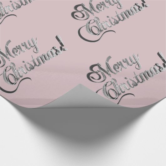 Vrolijk Kerstmis Elegant Blush Roze Zilver Grijs Cadeaupapier (Hoek)