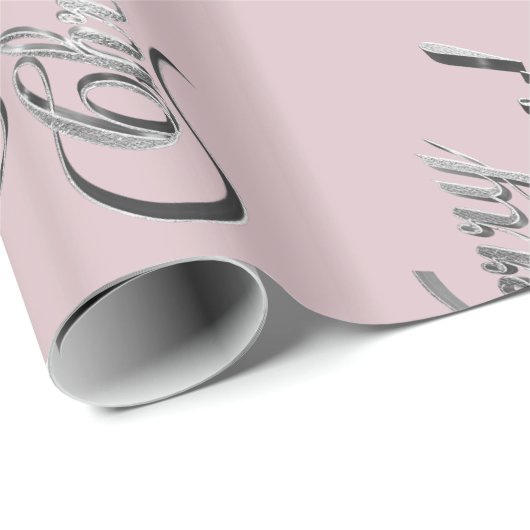 Vrolijk Kerstmis Elegant Blush Roze Zilver Grijs Cadeaupapier (Rol Hoek)