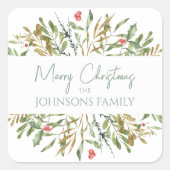 Vrolijk Kerstmis Elegant Custom Greenery Vierkante Sticker (Voorkant)