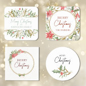 Vrolijk Kerstmis Elegant Custom Greenery Vierkante Sticker