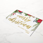Vrolijk Kerstmis Elegant Goud Script Bloemen Blad Folie Feestdagenkaart (Gedraaid)