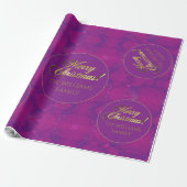 Vrolijk Kerstmis Elegant Goud Script Paarse Cadeaupapier (Uitgerold)