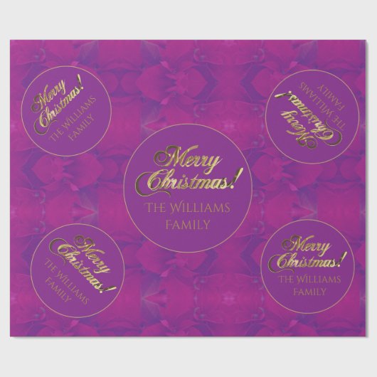 Vrolijk Kerstmis Elegant Goud Script Paarse Cadeaupapier (Vlak)