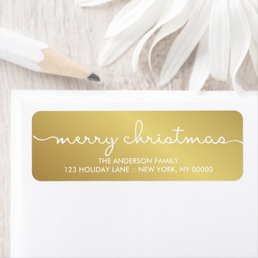 Vrolijk Kerstmis Elegant Gouden Hand Lettered Labe Etiket (Insitu)