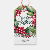 Vrolijk Kerstmis Elegant Groen Berry krans Cadeaulabel (Voorkant)