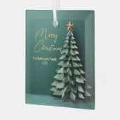 Vrolijk Kerstmis Elegant Groen Goud Custom Keepsak Glas Ornament (Voorkant links)