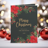 Vrolijk Kerstmis Elegant Groen Rood Botanisch Feestdagen Kaart
