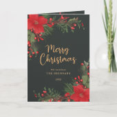 Vrolijk Kerstmis Elegant Groen Rood Botanisch Feestdagen Kaart (Voorkant)