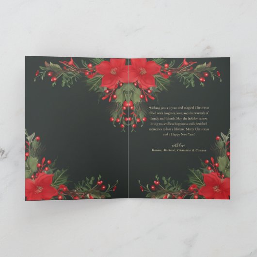 Vrolijk Kerstmis Elegant Groen Rood Botanisch Feestdagen Kaart (Binnen)