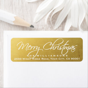 Vrolijk Kerstmis Elegant Kalligrafie Script Goud Etiket