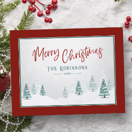 Vrolijk Kerstmis Elegant Land Winter Spruce Tree Feestdagenkaart