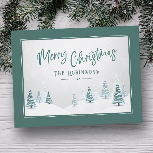 Vrolijk Kerstmis Elegant Land Winter Spruce Tree Feestdagenkaart