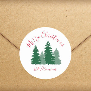 Vrolijk Kerstmis Elegant Pine Custom Gift Ronde Sticker