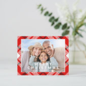 Vrolijk Kerstmis Elegant Rood Plaid Foto Vakantie Briefkaart (Staand voorkant)