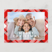 Vrolijk Kerstmis Elegant Rood Plaid Foto Vakantie Briefkaart (Voorkant)