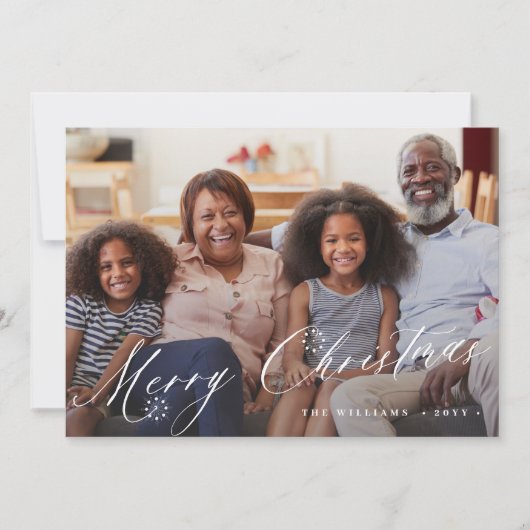 Vrolijk Kerstmis elegant script eenvoudige foto Feestdagenkaart (Voorkant)
