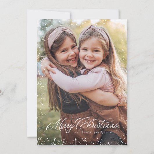 Vrolijk Kerstmis elegant script rood een foto snee Feestdagenkaart (Voorkant)