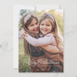 Vrolijk Kerstmis elegant script rood een foto snee Feestdagenkaart