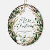 Vrolijk Kerstmis Elegant Script Rustiek Botanisch Keramisch Ornament (Links)