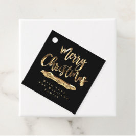 Vrolijk Kerstmis Elegant Zwart en Goud Script Chic Bedankjes Labels