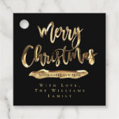 Vrolijk Kerstmis Elegant Zwart en Goud Script Chic Bedankjes Labels (Voorkant)